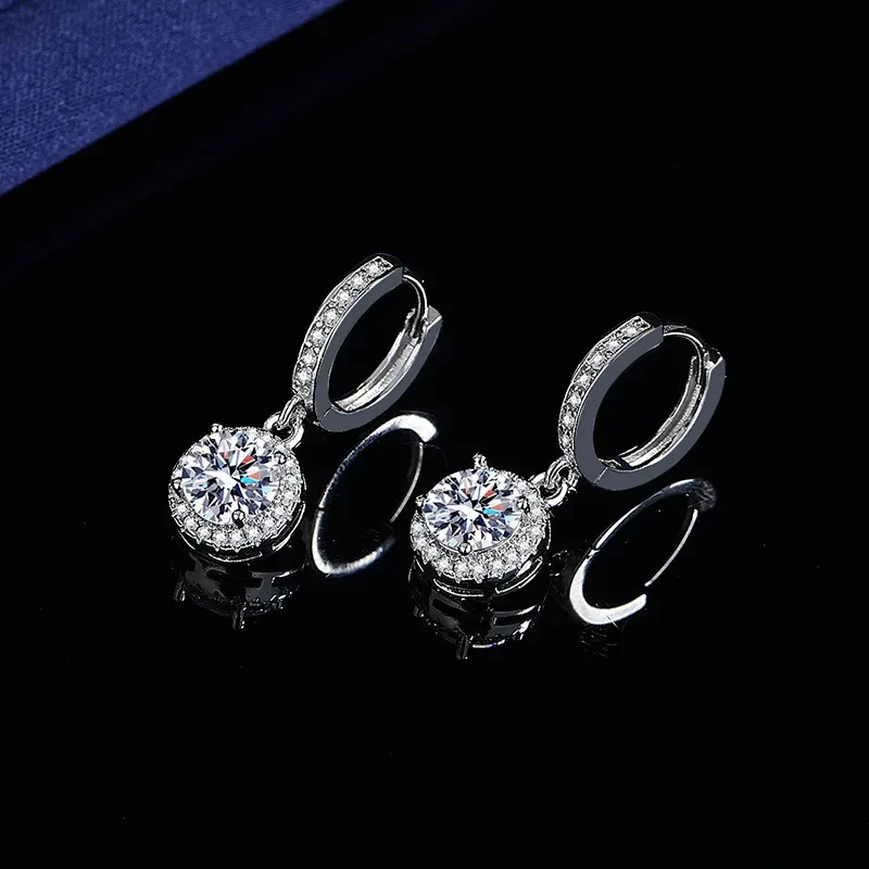 Moissanite Tassel Princess Round Bag 1 Karat Silver Earrings