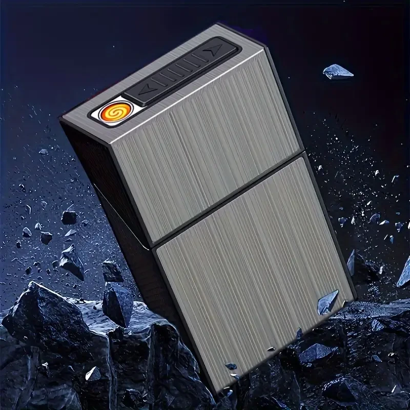 2-In-1 USB Rechargeable Lighter & Cigarette Case - Stylish Mens 20-Cigarette Holder, Moisture-Proof & Durable