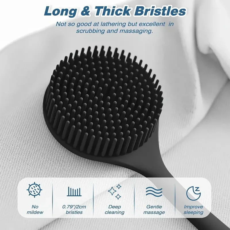 2pcs LATTBY Silicone Bath & Skincare Set: Dual-Sided Long-Handled Back Brush