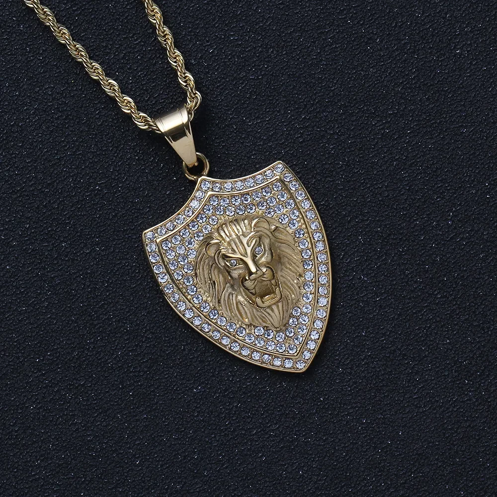 Lion Pendant Punk Shield Jewelry Necklace