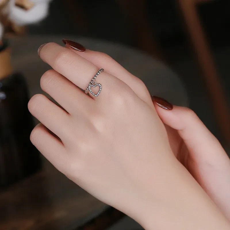 Sterling Silver Love Heart Pendant Ring