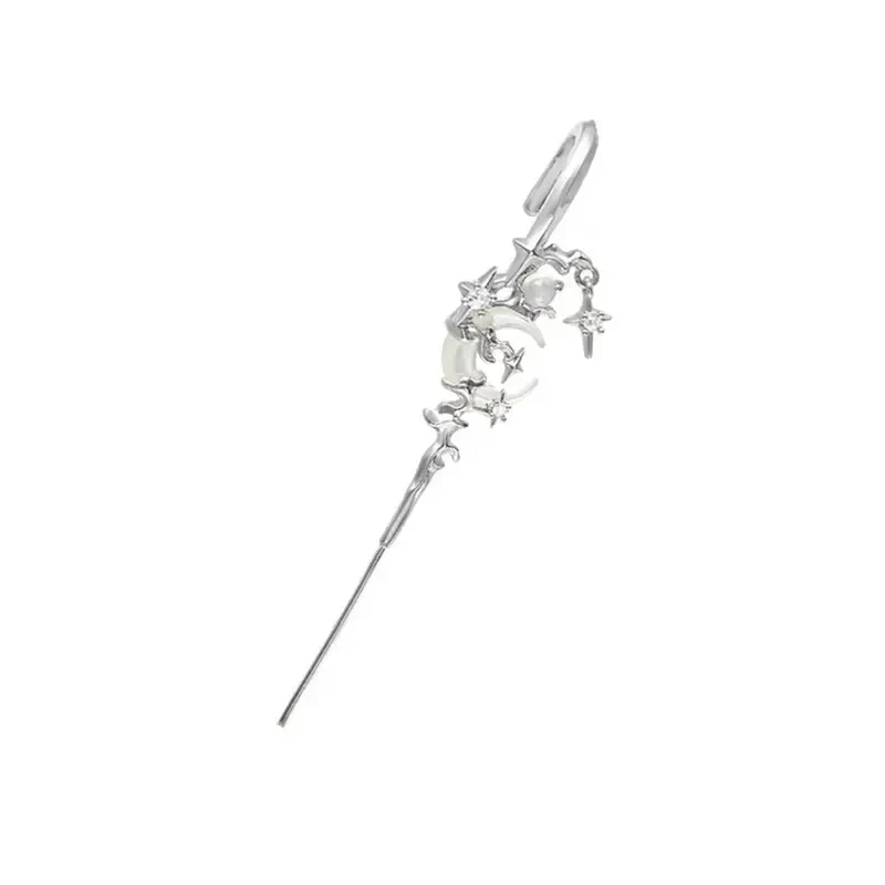 Gothic Vintage Star and Crescent Moon Rhinestone Dangle Earrings