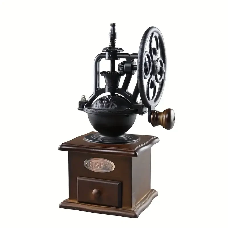 1pc Retro Wooden Hand Crank Coffee Grinder Set with Cleaning Brush
