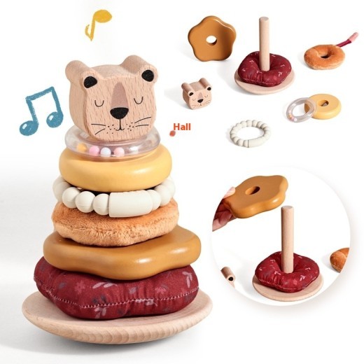 Baby Early Education Puzzle Lion Set Column Toy Wooden