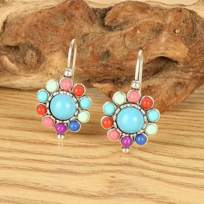 Vintage Bohemian Colored Gemstone Pendant Earrings
