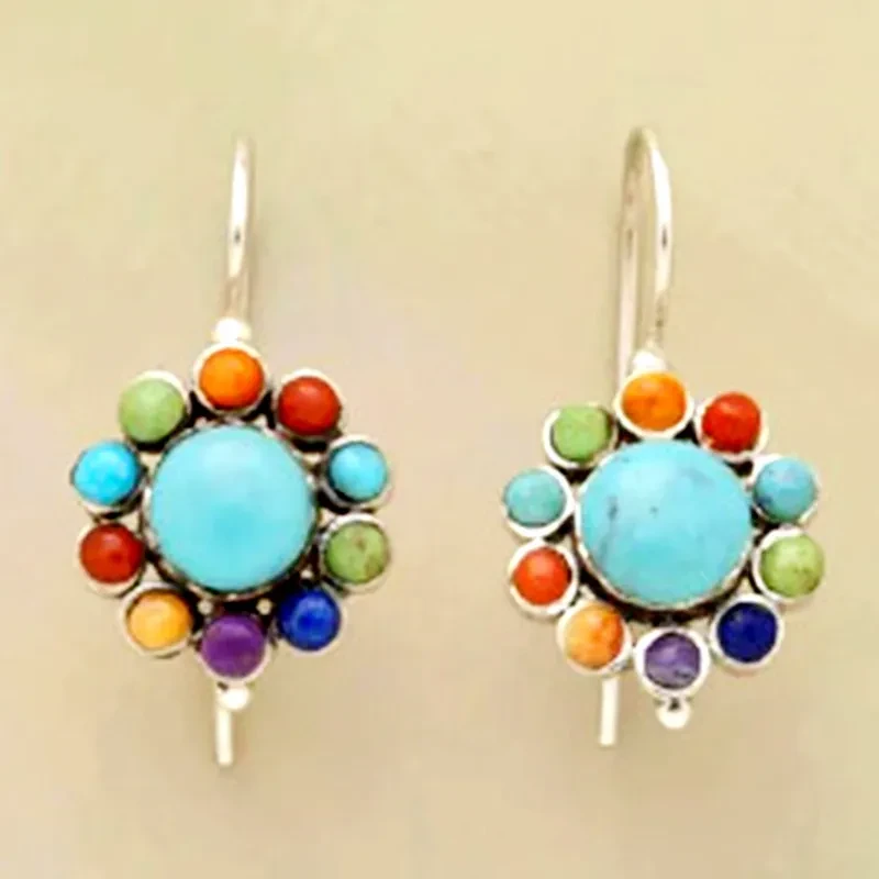 Vintage Bohemian Colored Gemstone Pendant Earrings