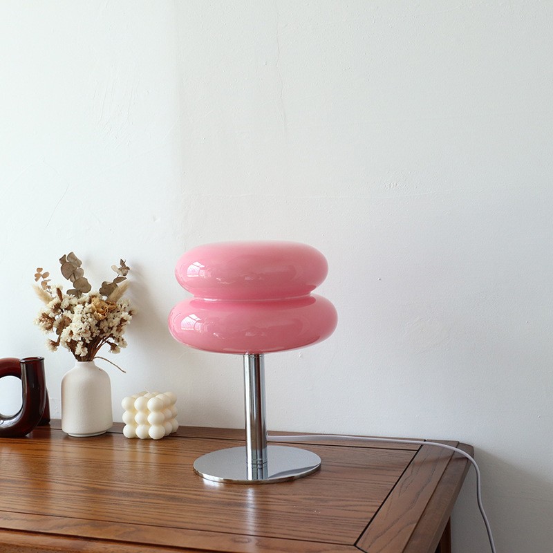 Macaron Glass Table Lamp - Trichromatic Dimming Living Room Atmosphere Lamp, Eye Protection Night Light for Girl's Bedroom Bedside Decor
