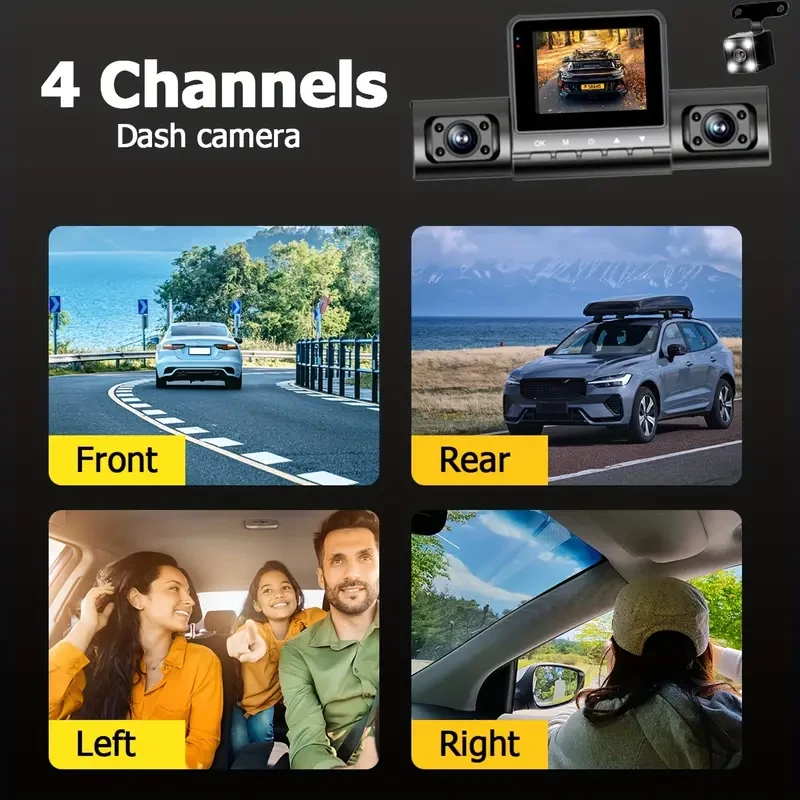 ZKCAMSPY FHD 1080P Night Vision 4 Channel Car Dash Cam