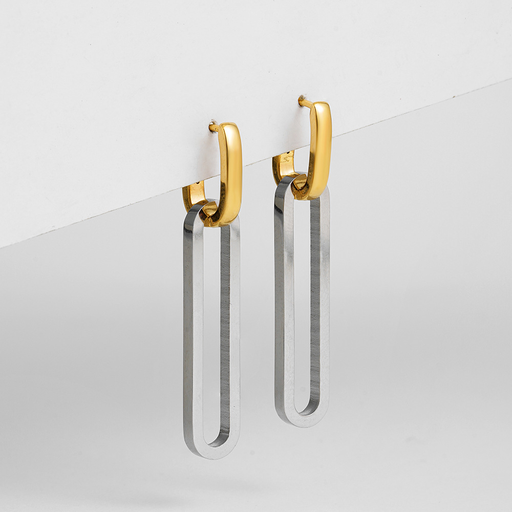 Gold And Silver Two-color Detachable Dual-wear-style Long Earrings Geometric
