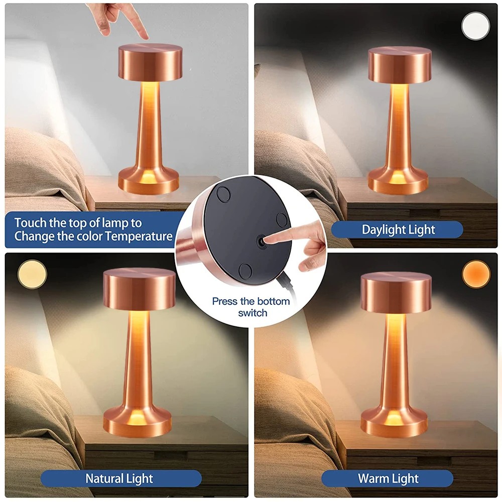 LED Cordless Desk Lamp - Touch Control and Rechargeable Modernist Art Deco Lamp with 3 Color Temperatures and Adjustable Brightness