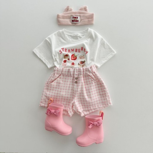 Children's Clothing Short Sleeve Personalized Cartoon Strawberry Food Pattern 100 Cotton Coat