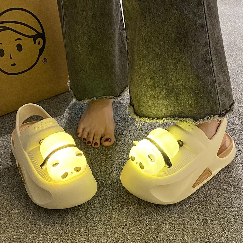 Cute Slipper With Panda Lamp Summer Sandales