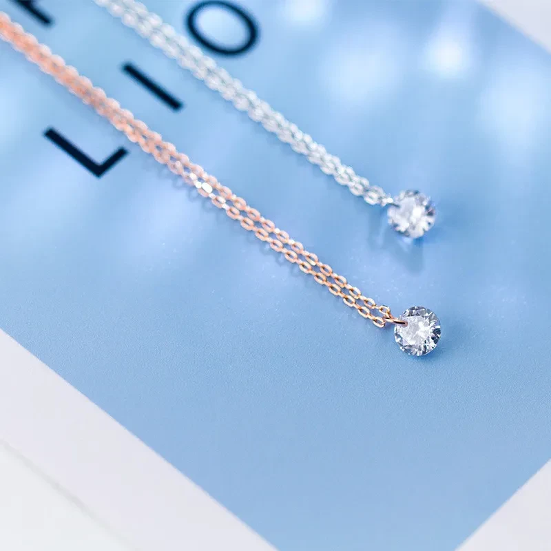 S925 Silver Necklace Pendant Female Diamond Necklace Simple Short Clavicle Chain