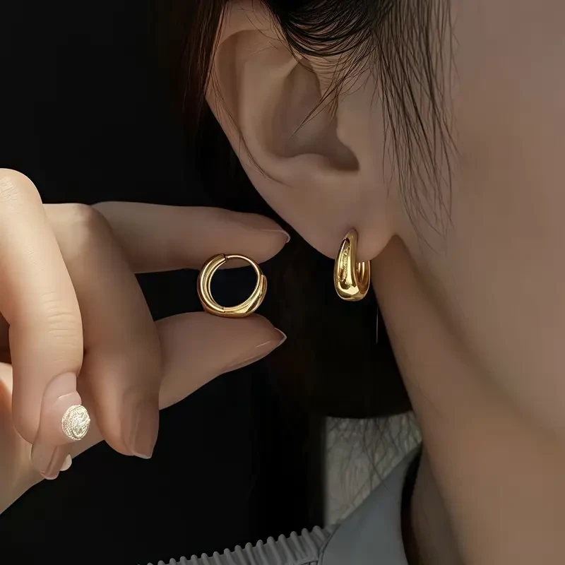 Hypoallergenic French Stainless Steel Hoop Earrings - 18K Golden Plated, Anti-Fade, Comfortable & Versatile for Daily Wear or Parties
