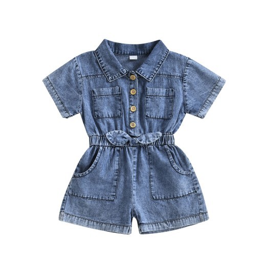 Girls' Lapel Cowboy Siamese Shorts