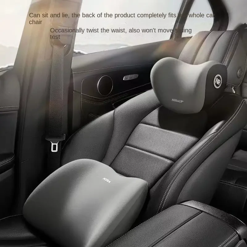 Car Headrest & Lumbar Support Pillow Set - Memory Foam Cushion