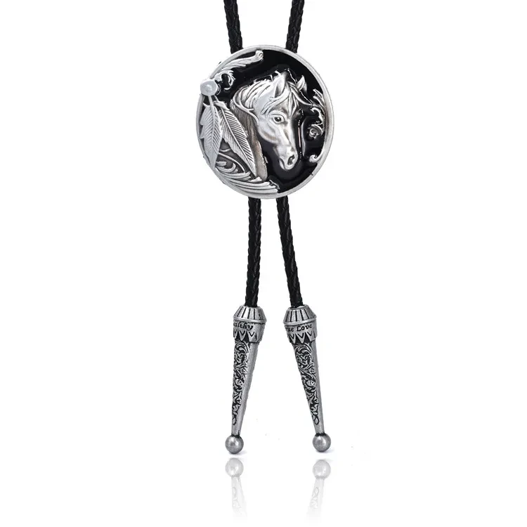 Punk Genuine Leather Polo Bow Tie Retro Horse Zinc Alloy Leather Necklace