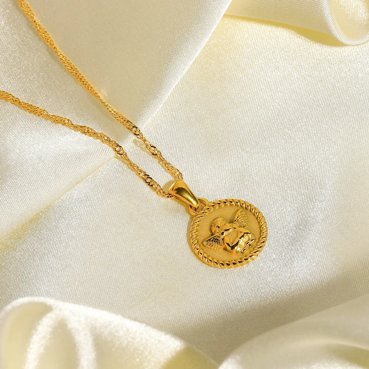 Stainless Steel Cupid Angel Pendant Necklace