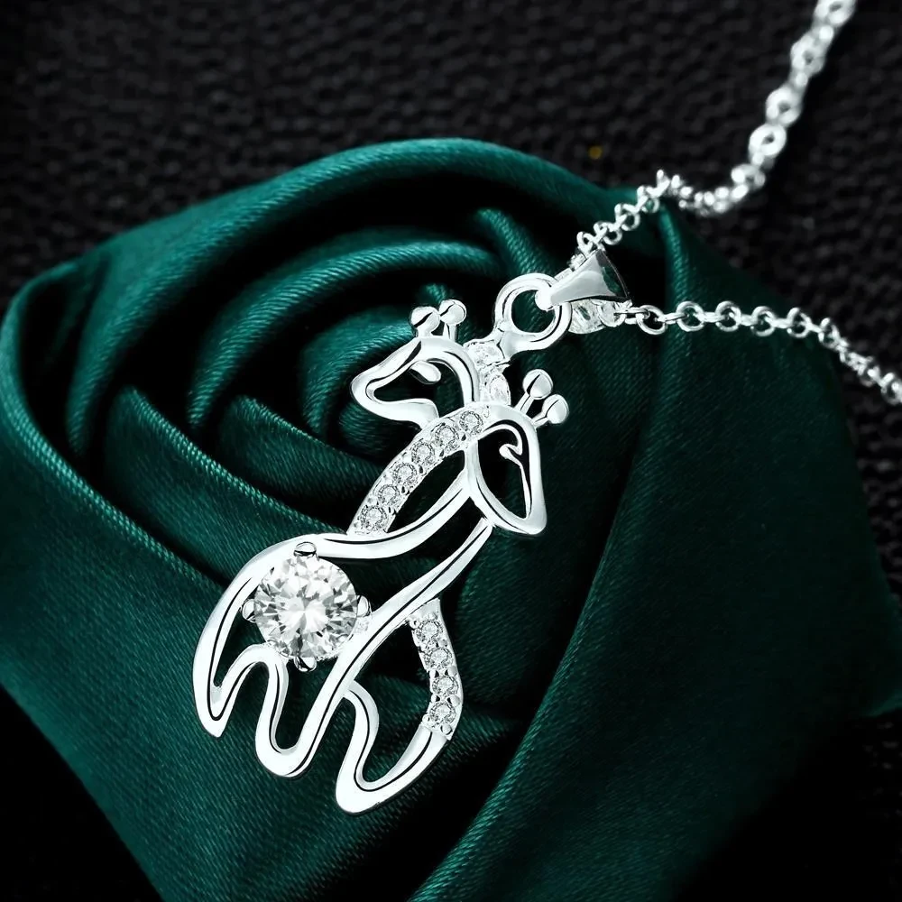 Diamond Giraffe Silver Necklace Korean Pendant