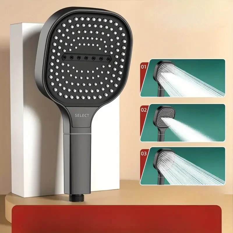 High Pressure Water Massage Shower Head with Filter - Wall-Mounted, Square Design