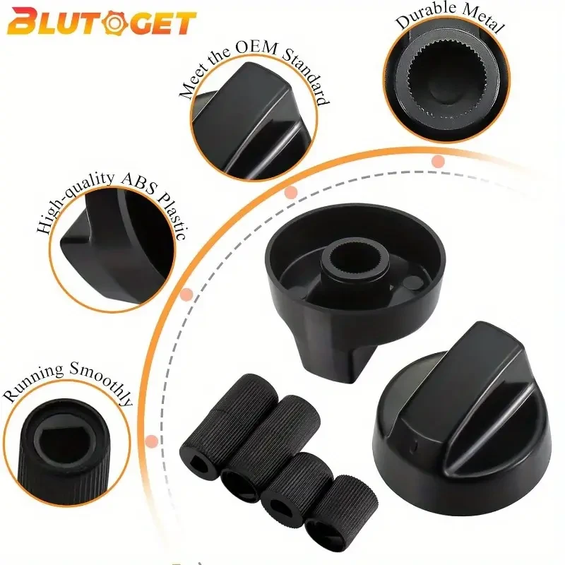 4pcs Black & 4pcs White Control Knobs with 12 Adapters Each