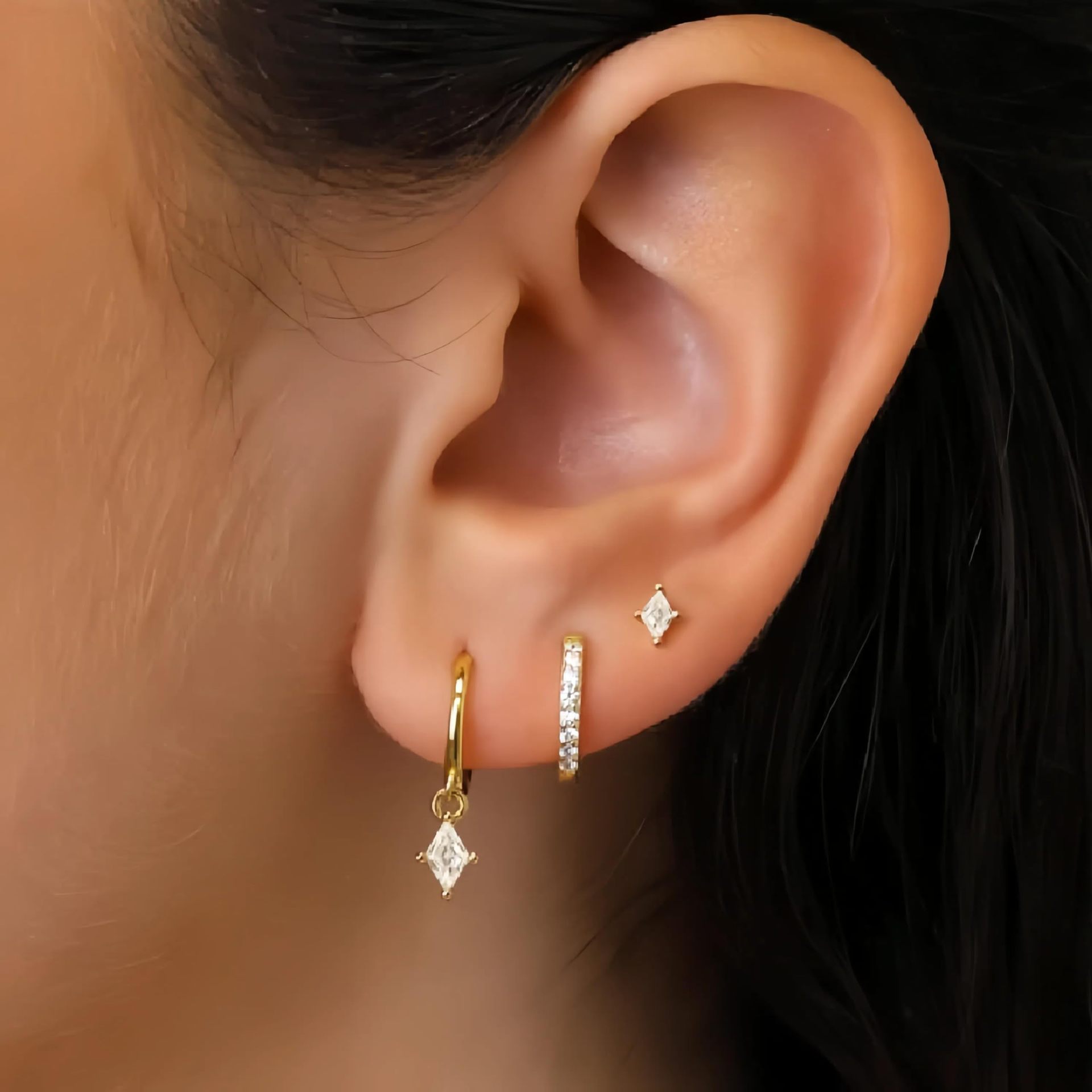 Brass Gold Plated European And American Inlaid Zircon Fashion Diamond Pendant Women's Earrings Three-piece Set