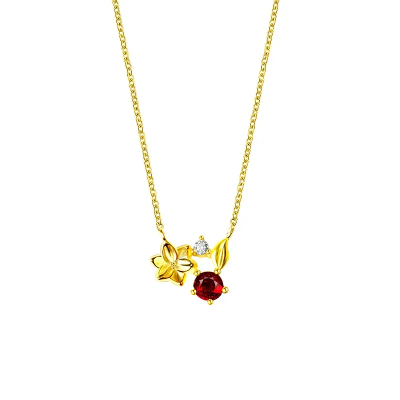 S925 Sterling Silver Garnet Flower Pendant