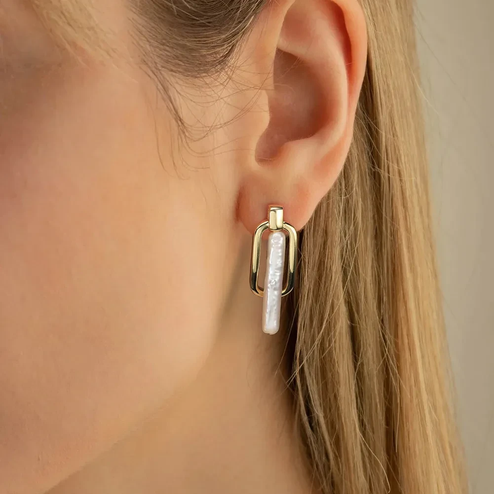 Sterling Silver Irregular Pearl Gold Earrings