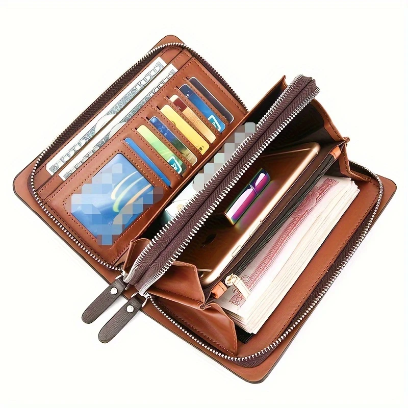 Men's Business Clutch Bag - Double Zipper Long Wallet