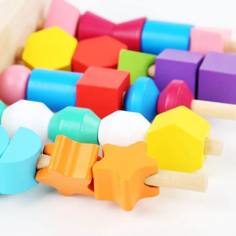 Geometric Shape Pole Sets String Strings Matching Blocks For Early Childhood Education