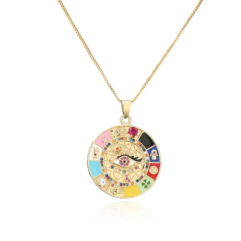 Fashion Dripping Zircon Eye Pendant Necklace