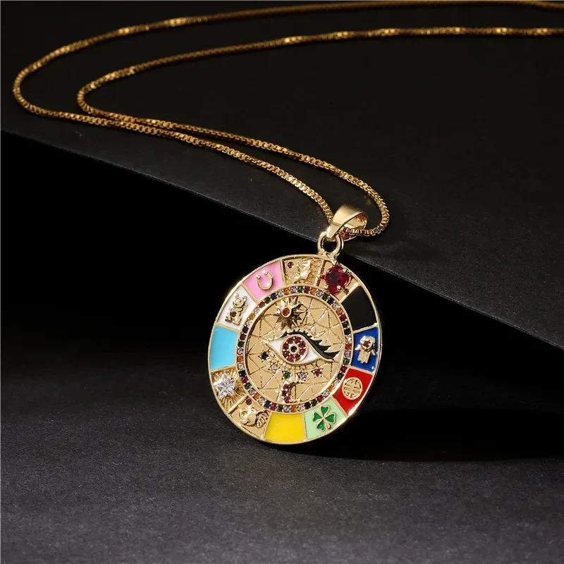 Fashion Dripping Zircon Eye Pendant Necklace