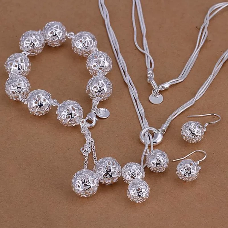 Necklace, Bracelet, Earrings, Silver Set