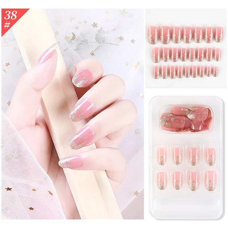 Pink Coffin Acrylic Nails With Glitter