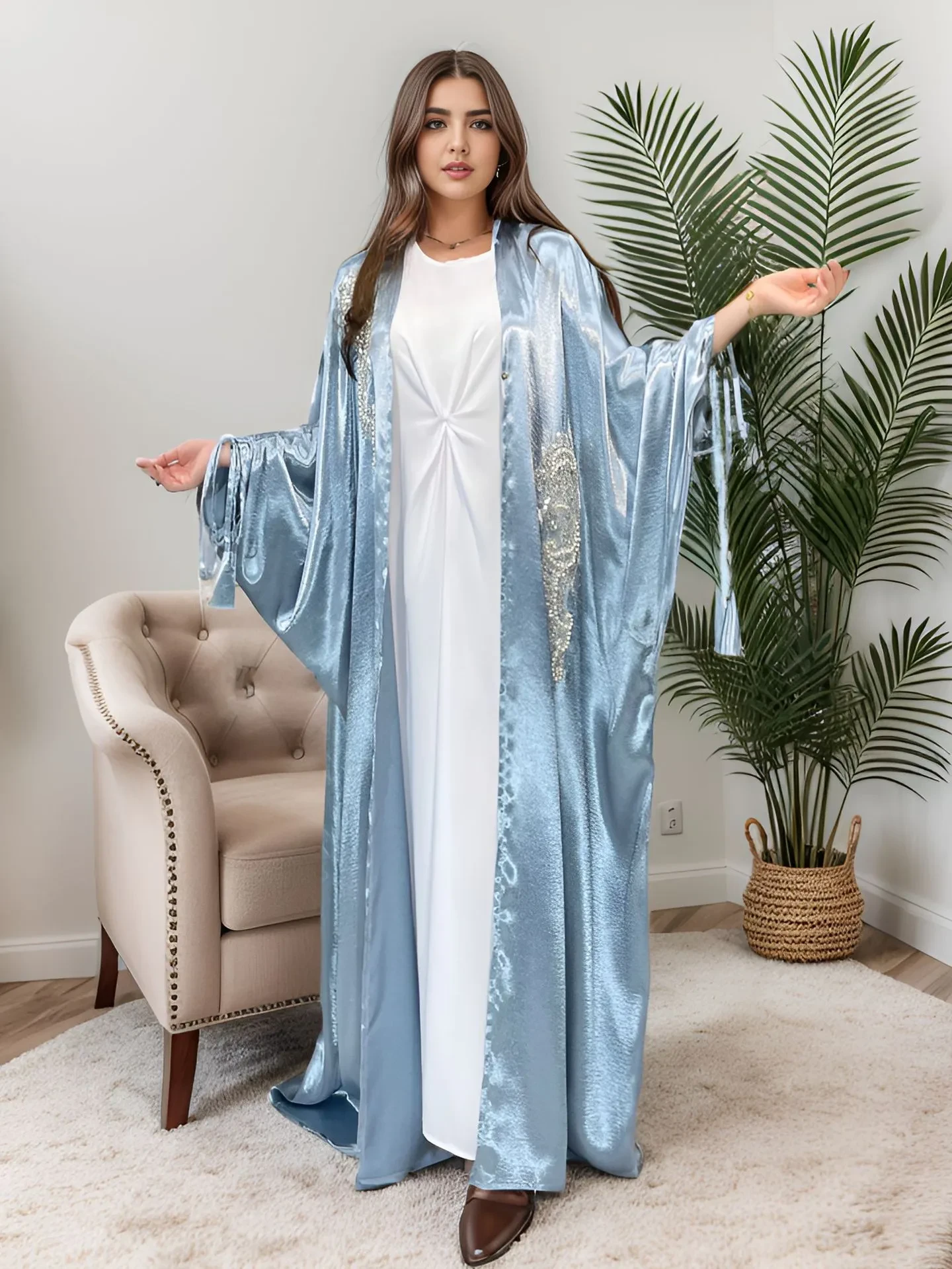 Plus Size Black Satin Robe