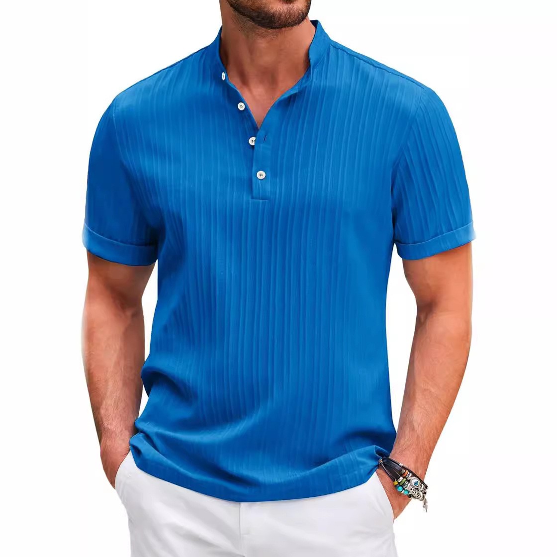 New Men's Retro Cotton And Linen Stripes Loose Shirt
