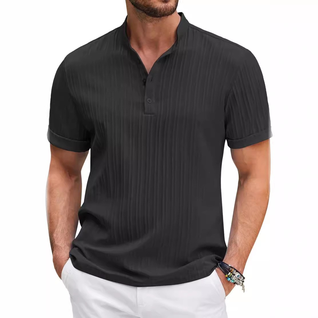 New Men's Retro Cotton And Linen Stripes Loose Shirt