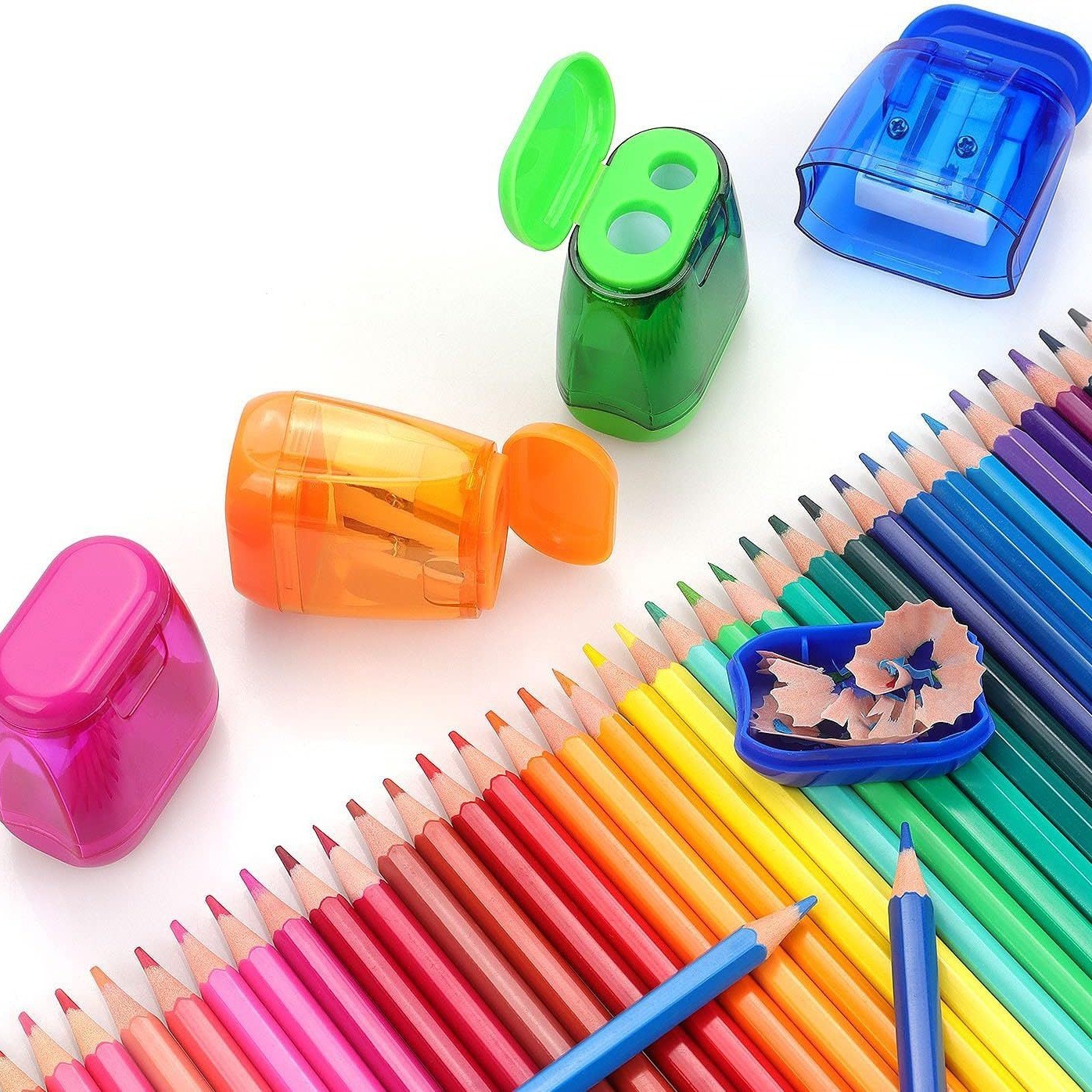 Green Bucket Transparent Plastic Lid Double Hole Pencil Sharpener