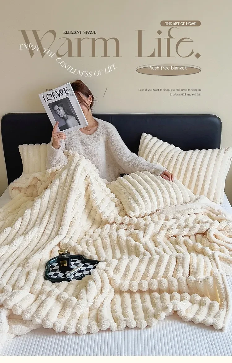 Soft Wind Bubble Velvet Blanket Warm Solid Rabbit Fur Blankets Double-sided Thickening Cover Throw Warm Fur Blanket