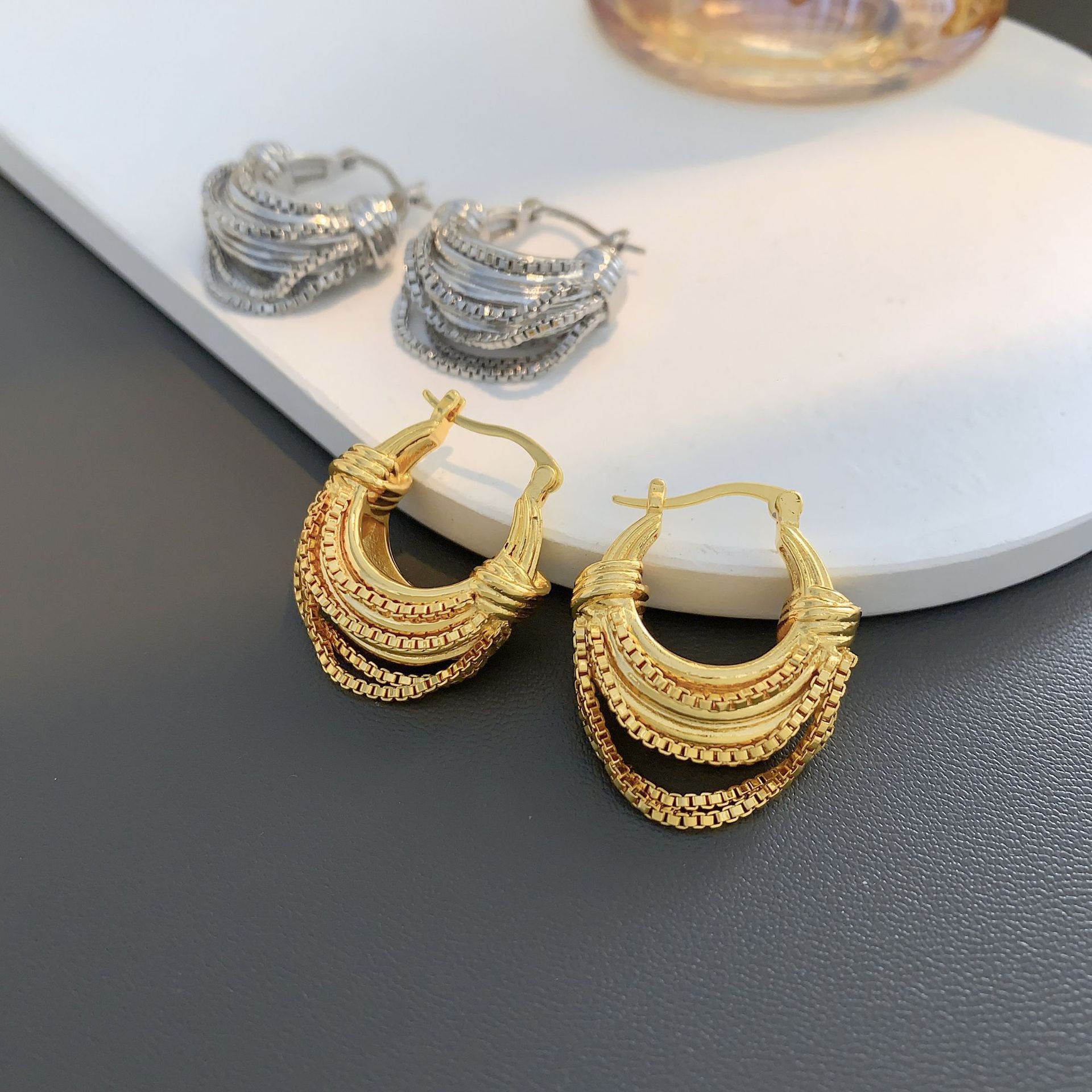 U-shaped Chain Brass Plated 18K Real Gold Earrings
