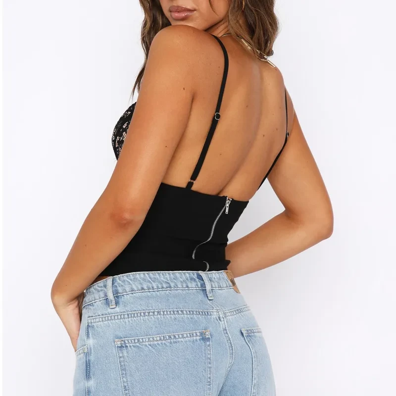 Women's V-neck Camisole Lace Vest With Back Zipper Sleeveless Tops