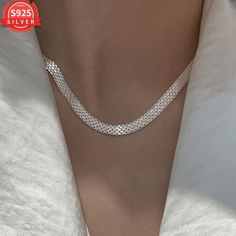 Elegant 925 Silver Womens Fashion Necklace Hypoallergenic Unique Woven Chain