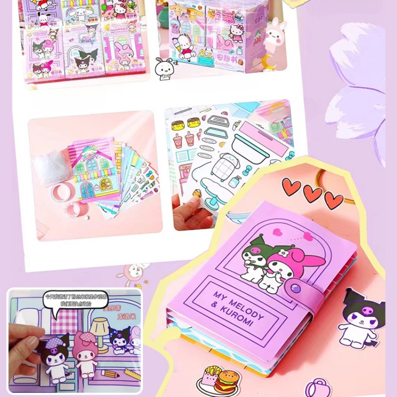 MINISO Sanrio Girl Quiet Book Kuromi, Cinnamoroll, My Melody, and Pochacco DIY Material Children's Toys for Development and Hands-On Ability
