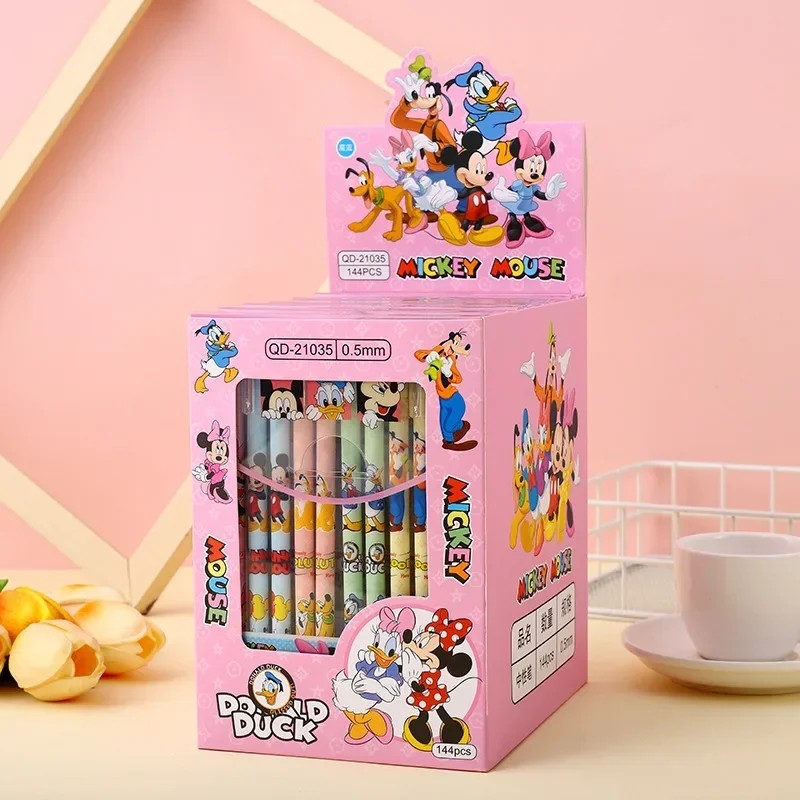 Disney 12pcs Gel Pen Cartoon Mickey Minnie Shape Children's Prize 0.5mm Black Pen for Office Supplies and Student Stationery
