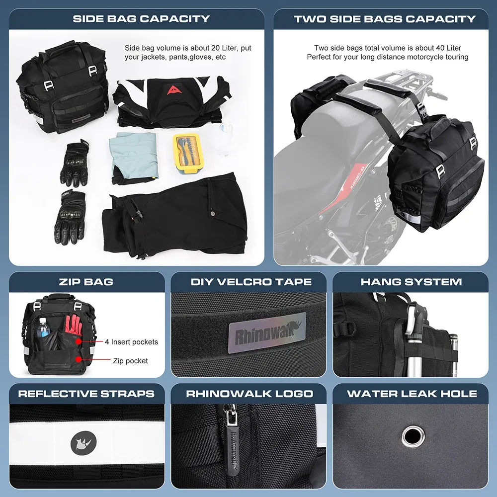 Color Name: Black - Motorcycle Saddlebag Waterproof Side Bag For BMW R1250GS R1200GS F850GS F750GS LC ADV Adventure For Suzuki V-Strom Luggage