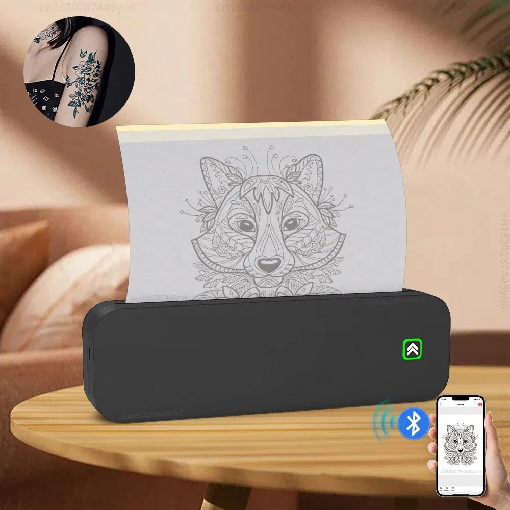 color: WHITE, Ships From: CHINA - Top Inkless Tattoo Stencil Printer Portable A4 Thermal Printer Wireless Bluetooth PDF Photo Tattoo Paper Print for Android IOS