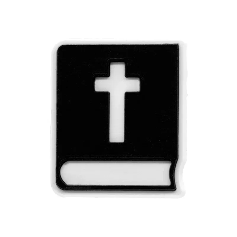 Color: PURPLE - 1pcs New Shoe Charm Religion PVC Clog Charms Crucifix Blessed Virgin Mary Clog Pin Clips Jeans Garden Sandal Shoe Decoration