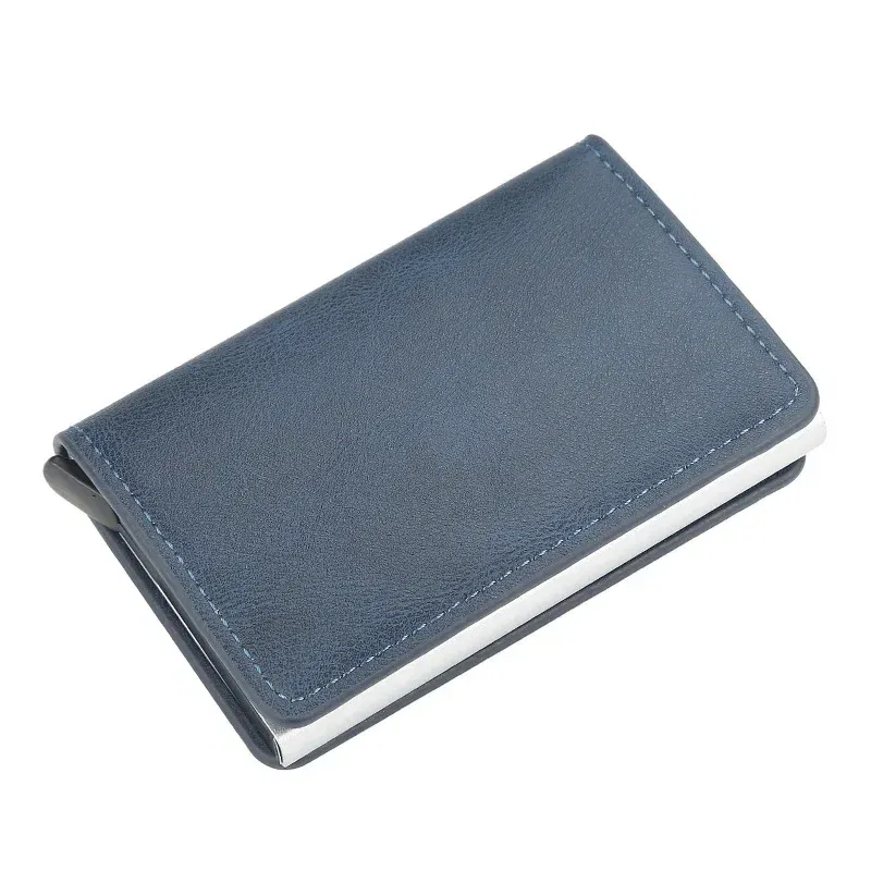 Color: dark blue - 2024 Men Women Business ID Holders Metal Aluminum Shell Anti-degaussing Automatic Pop-up Rfid Multi-card Bit Cardholder Holders