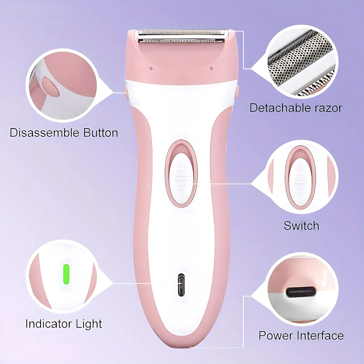Women Trimmer Shaver Electric Armpit Hair Razor Arm Leg Hair Bikini Groin Hair Trimmer Rechargeable Lithium Battery