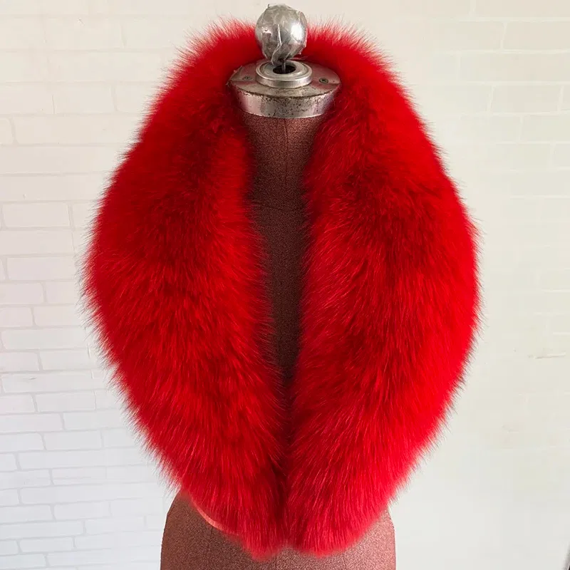 Color: army green, Size: XXL - 100% Natural Real Fox Fur Collar For Women Men Coat Jacket Fur Scarf Winter Extra Large Size Neck Warmer Fur Scarf Shawls Wraps